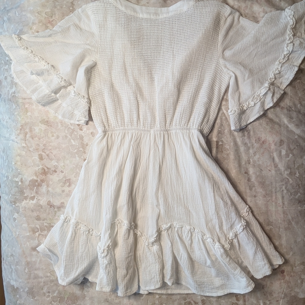 Here Comes The Sun White Ruffle Mini Dress Sz Small - Picture 6 of 12